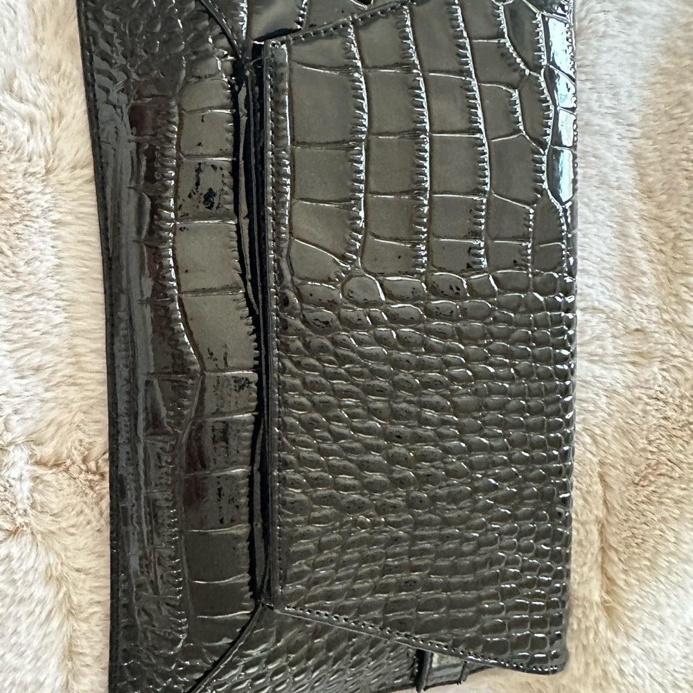 Faux alligator patent leather clutch